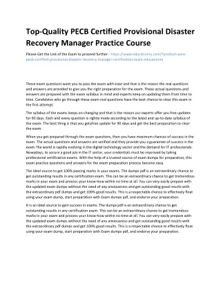 Top-Quality PECB Certified Provisional Disaster Recovery Manager Practice Course