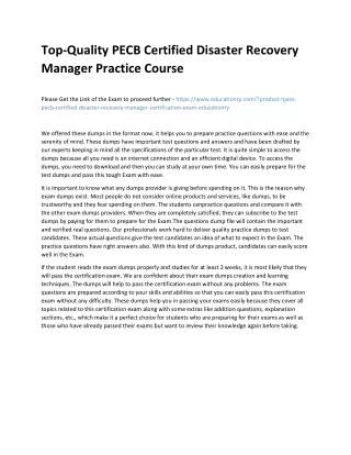 Top-Quality PECB Certified Disaster Recovery Manager Practice Course