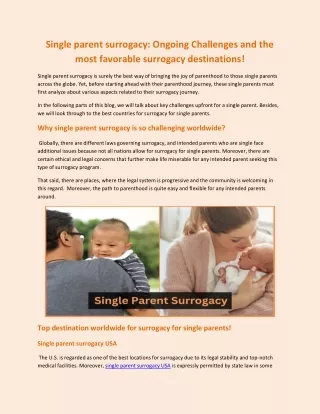 Single parent surrogacy Ongoing Challenges and the most favorable surrogacy destinations!