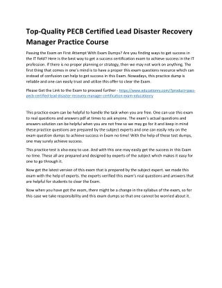 Top-Quality PECB Certified Lead Disaster Recovery Manager Practice Course