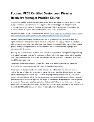 Focused PECB Certified Senior Lead Disaster Recovery Manager Practice Course