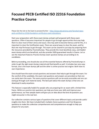 Focused PECB Certified ISO 22316 Foundation Practice Course