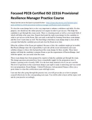 Focused PECB Certified ISO 22316 Provisional Resilience Manager Practice Course