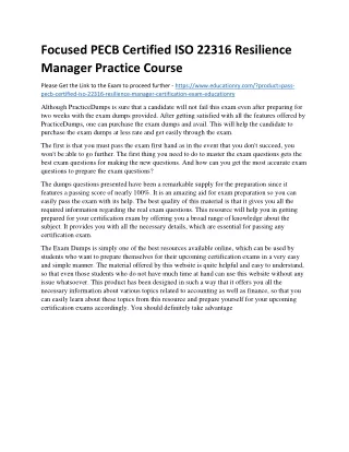 Focused PECB Certified ISO 22316 Resilience Manager Practice Course