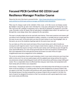 Focused PECB Certified ISO 22316 Lead Resilience Manager Practice Course