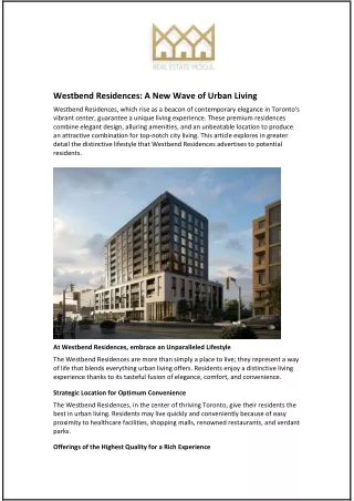 Westbend Residences: A New Wave of Urban Living