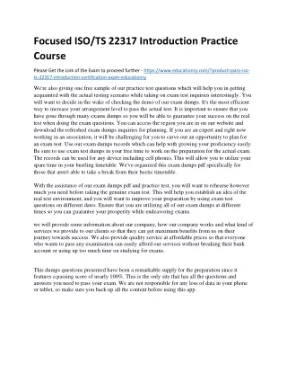 Focused ISO/TS 22317 Introduction Practice Course