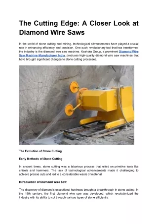 The Cutting Edge: A Closer Look at Diamond Wire Saws