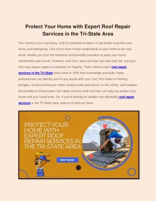 Protect Your Home with Expert Roof Repair Services in the Tri-State Area