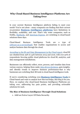 Why Cloud-Based Business Intelligence Platforms Are Taking Over