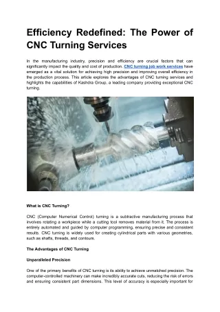 Efficiency Redefined: The Power of CNC Turning Services