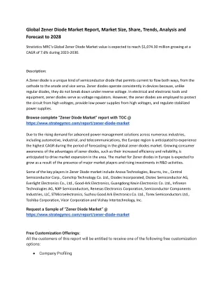 Global Zener Diode Market Report, Market Size, Share, Trends, Analysis