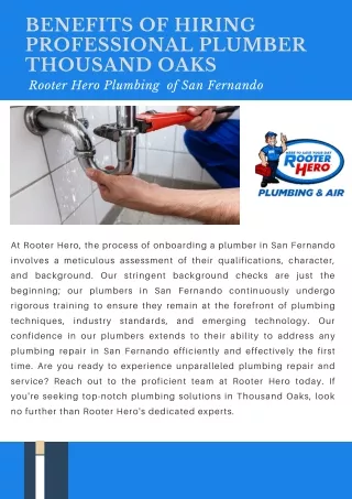 Benefits of Hiring Professional Plumber Thousand Oaks