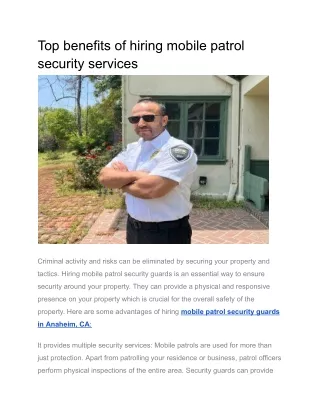 Top benefits of hiring mobile patrol security services