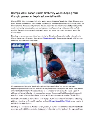 Olympic 2024  Canoe Slalom Kimberley Woods hoping Paris Olympic games can help break mental health