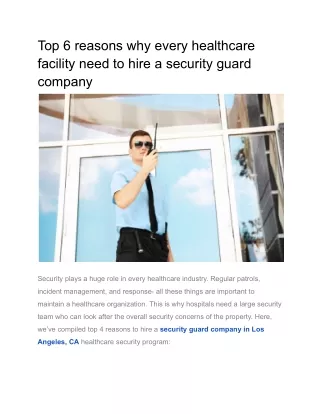 Top 6 reasons why every healthcare facility need to hire a security guard company