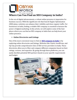 Where Can You Find an SEO Company in India