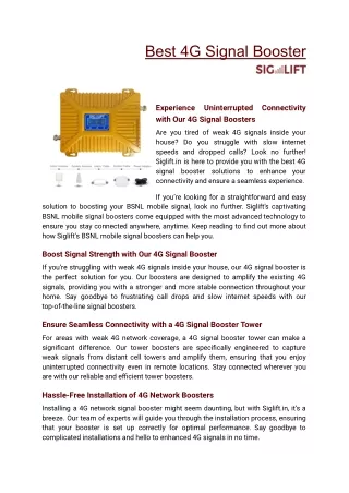 Best 4G Signal Booster for Home in India | Siglift