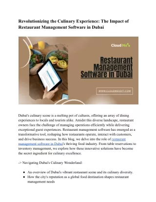 Revolutionizing the Culinary Experience_ The Impact of Restaurant Management Software in Dubai