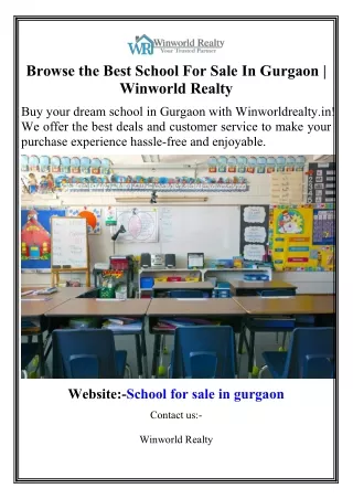 Browse the Best School For Sale In Gurgaon Winworld Realty