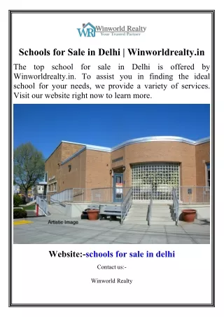 Schools for Sale in Delhi Winworldrealty.in