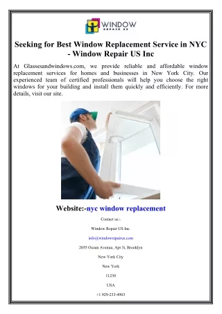 Seeking for Best Window Replacement Service in NYC - Window Repair US Inc