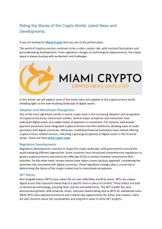 miami cryptoRiding the Waves of the Crypto World Latest News and Developments