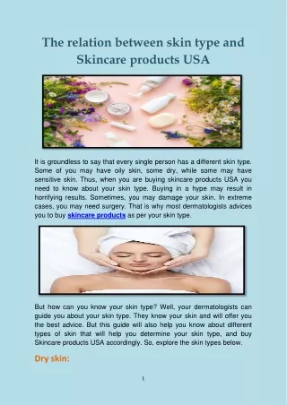 The relation between skin type and Skincare products USA