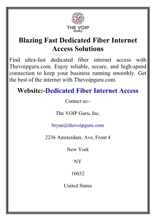 Blazing Fast Dedicated Fiber Internet Access Solutions