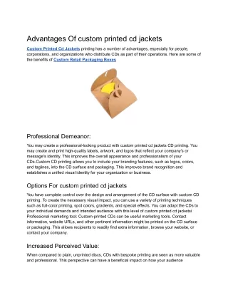 Advantages Of custom printed cd jackets