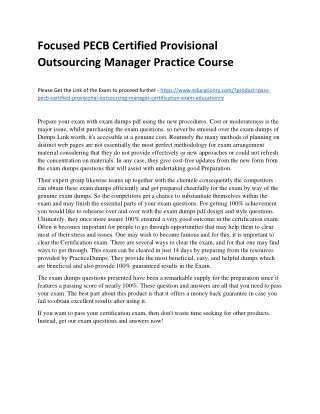 Focused PECB Certified Provisional Outsourcing Manager Practice Course