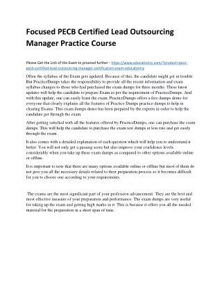 Focused PECB Certified Lead Outsourcing Manager Practice Course