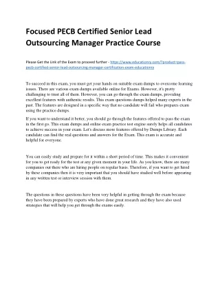 Focused PECB Certified Senior Lead Outsourcing Manager Practice Course