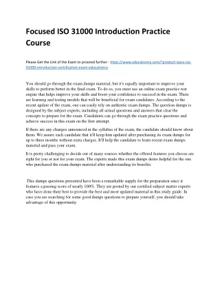 Focused ISO 31000 Introduction Practice Course