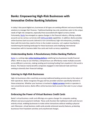 Bankz Empowering High-Risk Businesses with Innovative Online Banking Solutions