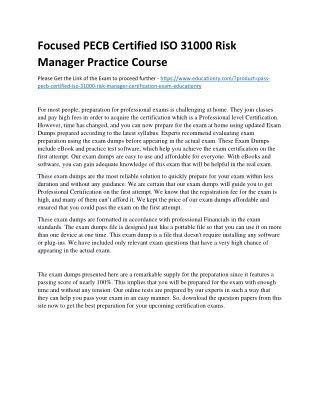 Focused PECB Certified ISO 31000 Risk Manager Practice Course