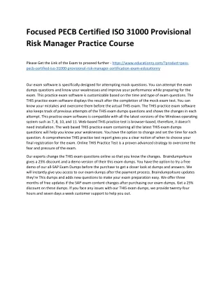 Focused PECB Certified ISO 31000 Provisional Risk Manager Practice Course