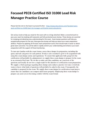 Focused PECB Certified ISO 31000 Lead Risk Manager Practice Course