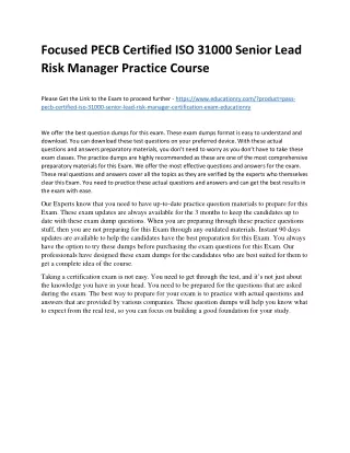 Focused PECB Certified ISO 31000 Senior Lead Risk Manager Practice Course