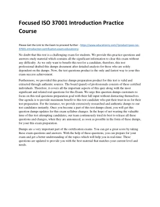 Focused ISO 37001 Introduction Practice Course