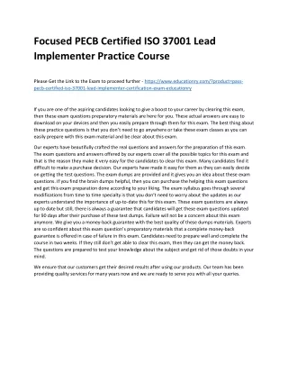 Focused PECB Certified ISO 37001 Lead Implementer Practice Course