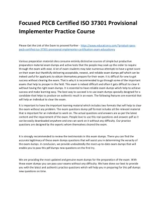 Focused PECB Certified ISO 37301 Provisional Implementer Practice Course