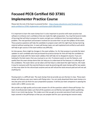 Focused PECB Certified ISO 37301 Implementer Practice Course