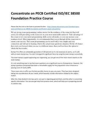 Concentrate on PECB Certified ISO/IEC 38500 Foundation Practice Course