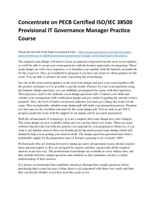 Concentrate on PECB Certified ISO/IEC 38500 Provisional IT Governance Manager Pr