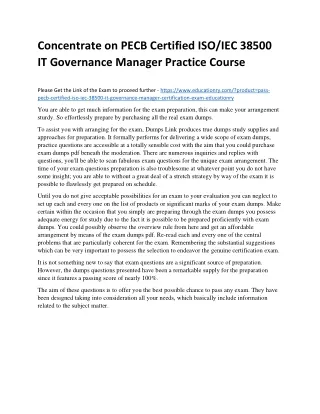 Concentrate on PECB Certified ISO/IEC 38500 IT Governance Manager Practice Cours