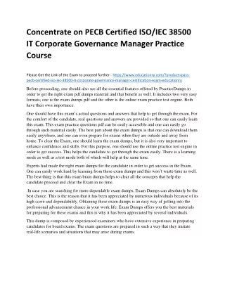 Concentrate on PECB Certified ISO/IEC 38500 IT Corporate Governance Manager Prac