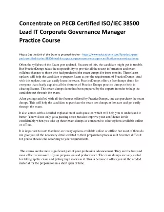 Concentrate on PECB Certified ISO/IEC 38500 Lead IT Corporate Governance Manager