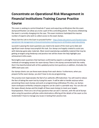 Concentrate on Operational Risk Management in Financial Institutions Training Co