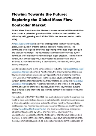 Flowing Towards the Future: Exploring the Global Mass Flow Controller Market
